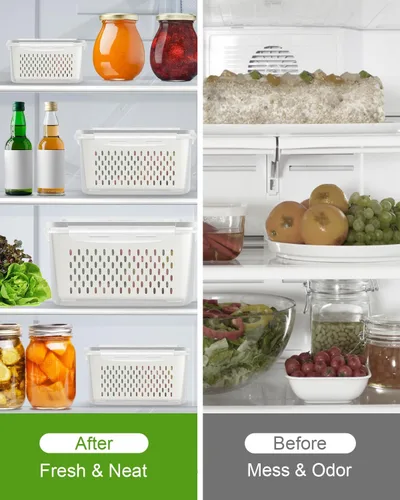 Miniatura 8 de TBMAXS 4 Pack Food Storage Containers Fruit Containers for Fridge with Colander Airtight BPA Free Plastic Berry Keeper Container Produce Saver