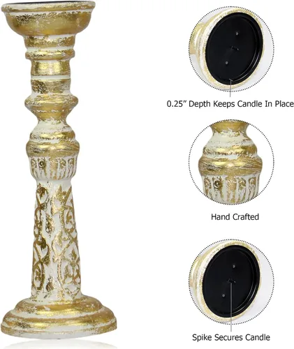 Miniatura 4 de Portavelas de madera maciza – Juego de 3 candelabros tallados a mano – Centro de mesa bohemio rústico para otoño, Acción de Gracias, Navidad, día