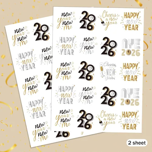 Miniatura 2 de Suministros para fiestas de Año Nuevo 2026 – 40 diseños de tatuajes temporales con purpurina, tatuajes metálicos negros/dorados Decoraciones