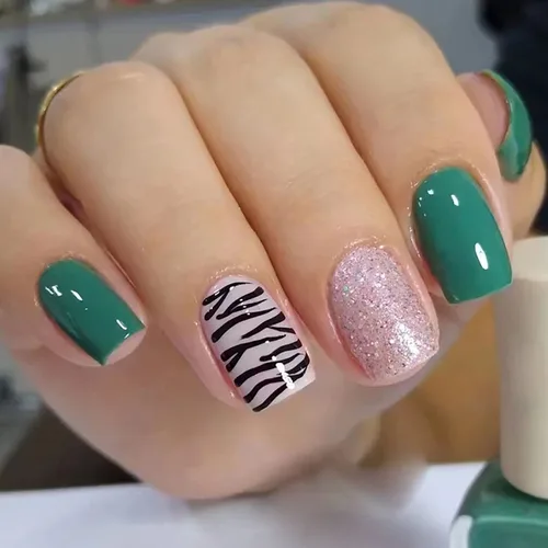 Miniatura 14 de Uñas postizas a presión de longitud corta, 24 piezas de cobertura completa, reutilizables, brillantes, uñas postizas con pegamento, uñas postizas