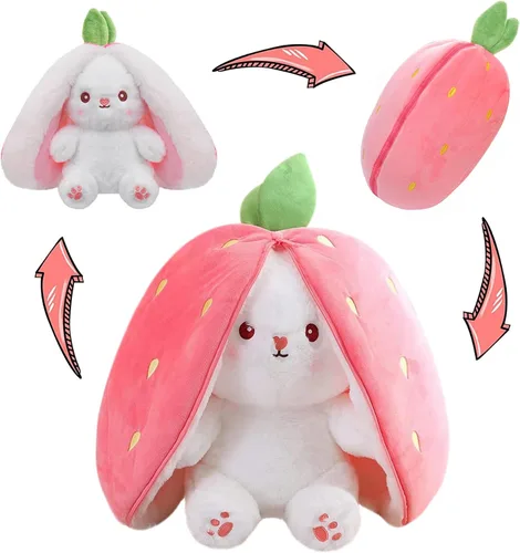 Miniatura 11 de MIAODAM Peluche reversible de conejo de zanahoria, orejas de conejo de zanahoria con cremallera, peluche de conejo de frutas, peluche de conejo