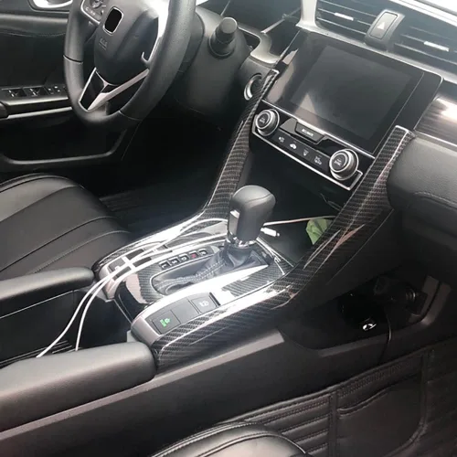 Miniatura 3 de Kadore Tira de moldura de palanca de cambios interior de fibra de carbono para Honda Civic 10ª generación LHD 2016 2017 2018 2019 2020 2021