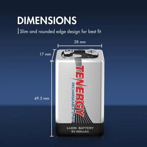 Miniatura 4 de Tenergy Combo: 4pcs 9V 600mAh Li-ion baterías recargables