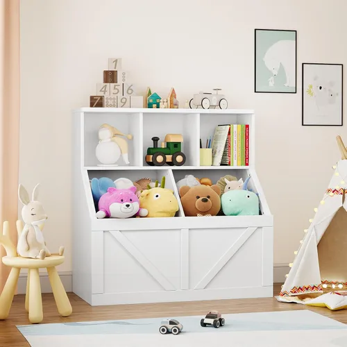 Miniatura 8 de Estantería para libros y almacenamiento de juguetes para niños, organizador de almacenamiento de juguetes, organizador de juguetes con armario