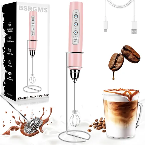 Miniatura 18 de BSRGMS Espumador de leche de mano para café, batidor eléctrico de 3 velocidades ajustables, mezclador de bebidas con 3 batidores de acero