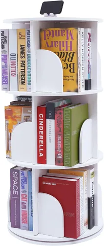 Estantería giratoria, estantería giratoria de 3 niveles de 360°, de PVC, madera y plástico, organizador apilable, gabinete de exhibición para