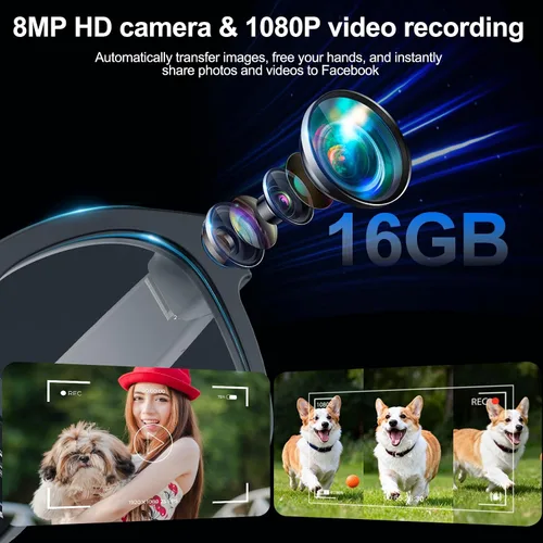 Miniatura 2 de Lentes inteligentes AI con cámara, gafas de cámara HD de 8 MP, gafas de grabación de video y fotos 1080P con asistente de voz, reconocimiento