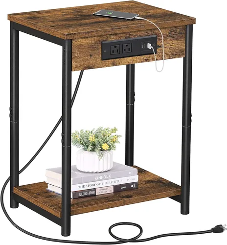 TUTOTAK Mesita de noche con estación de carga, mesa auxiliar, mesa auxiliar con USB, 21.8 pulgadas de alto con estante de almacenamiento, mesa de