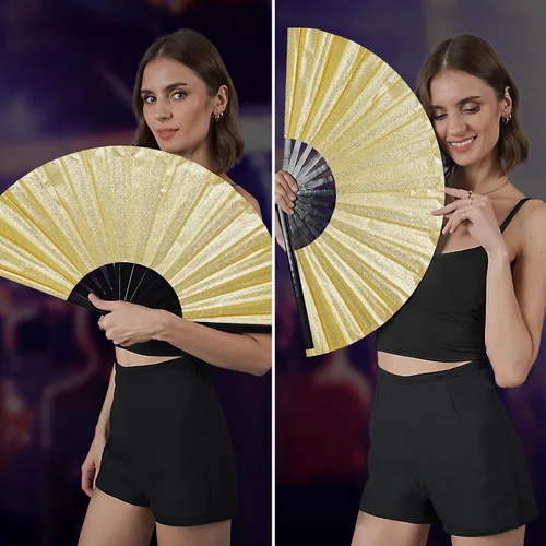 Miniatura 140 de SoJourner Bags Rave Fan – Ventilador plegable grande – Ventilador de mano Clack para raves, Halloween, Burlesque, trajes de arcoíris para mujeres