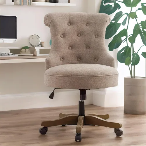 Miniatura 10 de HUIMO Silla de oficina en casa, silla de escritorio tapizada sin brazos con ruedas, altura ajustable, silla de escritorio para computadora con patas