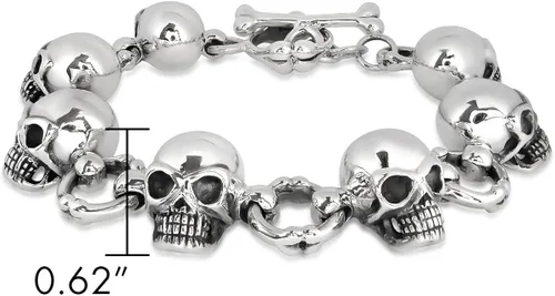 Miniatura 4 de WithLoveSilver de plata de ley 925grande Biker Gótico Calavera y huesos pulsera