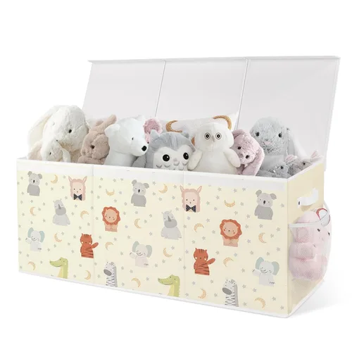 Miniatura 9 de Caja de juguetes plegable extragrande con tapas, organizador de almacenamiento resistente para niños, 38 x 16 x 13 pulgadas, baúl de juguetes