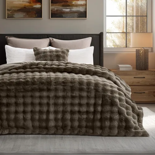 Miniatura 24 de EverGrace - Manta ultra suave de lujo, esponjosa, de pelo de conejo sintético, cálida y gruesa, para cama, reversible, para sofá, silla, color gris