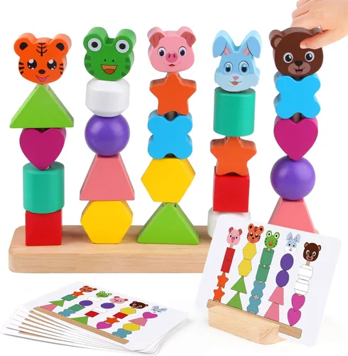 Vinlon Montessori - Juego de juguetes para niños y niñas de 2, 3 y 4 años, lindos animales vivos colores para clasificar y apilar, bloques de