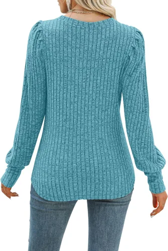 Miniatura 2 de MIHOLL Blusas elegantes y casuales de manga larga abombadas para mujer
