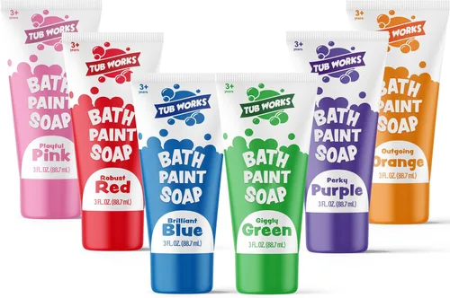 Tub Works® Jabón de Pintura de Bañera, Juguetes de Baño, Pack Clásico de 6 | No Tóxico | Pintura de Bañera Lavable para Pintar con los Dedos en las