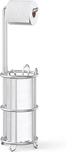 Meangood Soporte para Papel Higiénico y Dispensador de Rollos de Papel Tissue para 4 Mega Rollos, Soporte de Pie Libre para Baño con Estante de Plata