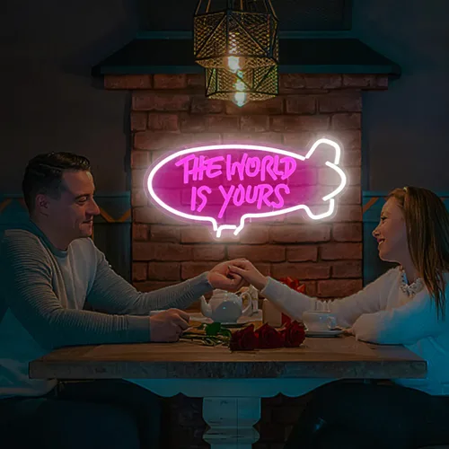 Miniatura 5 de Letreros de neón "El mundo es tuyo" para decoración de pared, letreros de neón de dirigible ajustables para dormitorio, luces de neón para boda