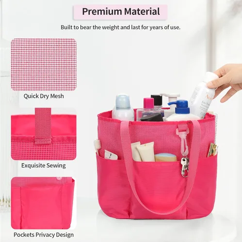 Miniatura 6 de Organizador de ducha de malla portátil, bolsa de aseo de viaje para mujeres y hombres, bolsa de ducha de gran capacidad, bolsa de baño de secado