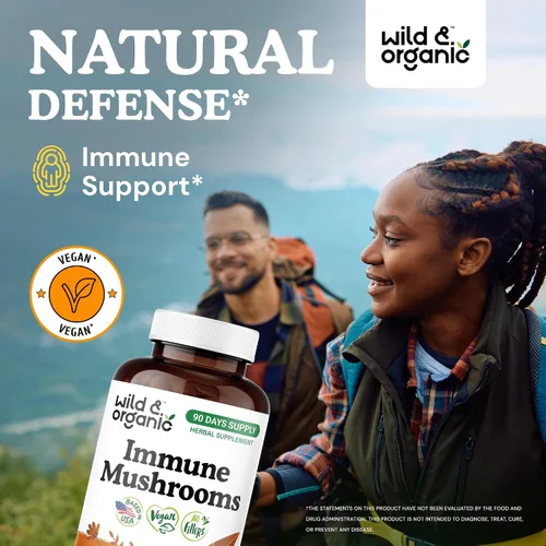 Miniatura 2 de Wild & Organic Cápsulas de mezcla de hongos inmunes – 8 suplementos de complejo de hongos para apoyo inmunológico con cola de pavo, polvo de chaga
