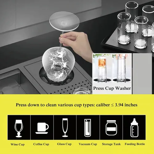 Miniatura 3 de Topmount - Fregadero de barra de acero inoxidable de 21.6 x 17.7 pulgadas, fregadero de cocina con lavadora de taza de presión y grifo plegable