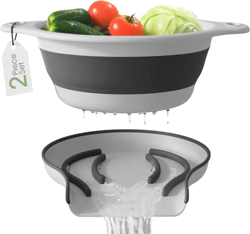 Miniatura 11 de Gevoli - Colador con base autodrenante (5QT) para sobre el fregadero, juego de colador plegable de cocina con base de drenaje lateral para pasta