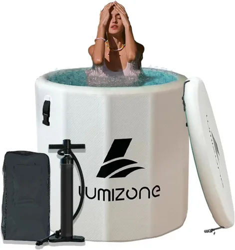 Lumizone Bañera de inmersión fría inflable de 118 galones de capacidad, baño de hielo portátil, compatible con enfriadores de agua con tapa, sellos