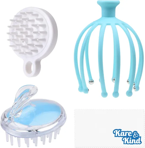 Miniatura 9 de Kare & Kind Kit de masaje para el cuero cabelludo, 1 masajeador de garras con bola y 2 cepillos de masaje de champú, relaja y rejuvenece, estimula