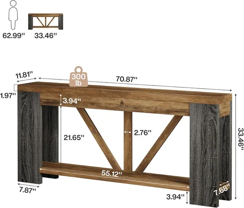 Miniatura 2 de Tribesigns Mesa de entrada extra larga de 70.9 pulgadas, mesa consola de madera de granja con almacenamiento, mesa de sofá moderna detrás del sofá