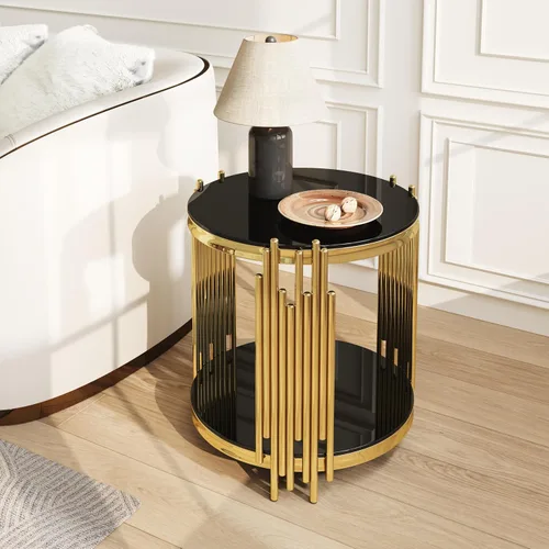 Miniatura 13 de Moderna mesa consola de cristal plateado, mesa de sofá estrecha para entrada con estantes de almacenamiento de 2 niveles para pasillo, espacio