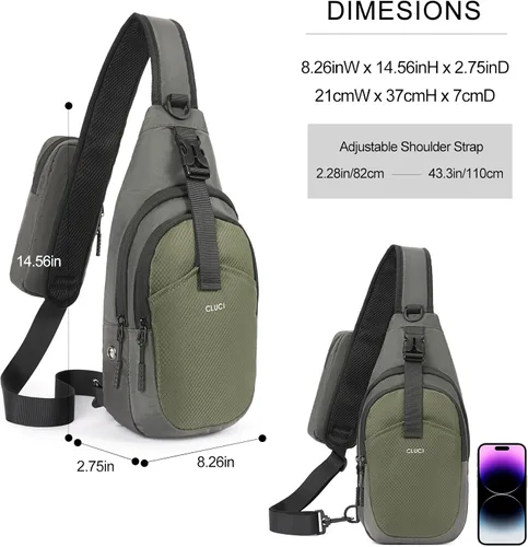 Miniatura 2 de CLUCI Bandolera para hombre, bandolera, cangurera, mochila para el pecho, multiusos para viajes, senderismo, ciclismo, camping, 0-1 Verde