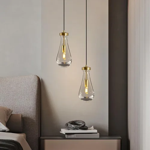 Miniatura 9 de Lámparas Colgantes de Gota de Lluvia para Isla de Cocina: Lámparas de Gota de Lluvia de Cristal de 2 Luces - Lámparas de Latón Dorado para sobre