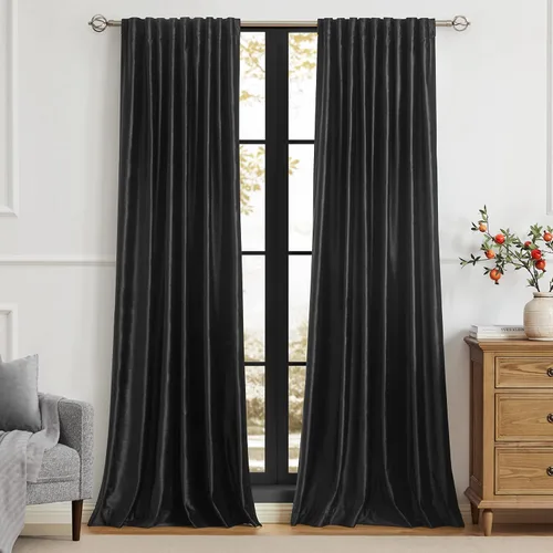 Miniatura 27 de PRIMROSE Cortinas de terciopelo champán de 63 pulgadas de largo para sala de estar, juego de 2 paneles opacos, bolsillo para barra, pestaña trasera