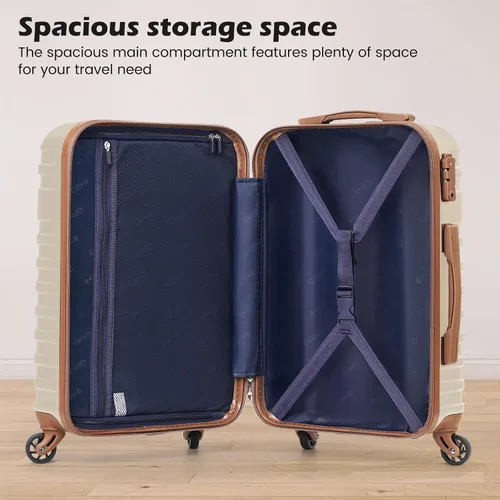 Miniatura 3 de Coolife Maleta de equipaje de mano con ruedas Softside Bolsa de viaje ligera con ruedas, Blanco, Equipaje rígido con ruedas giratorias