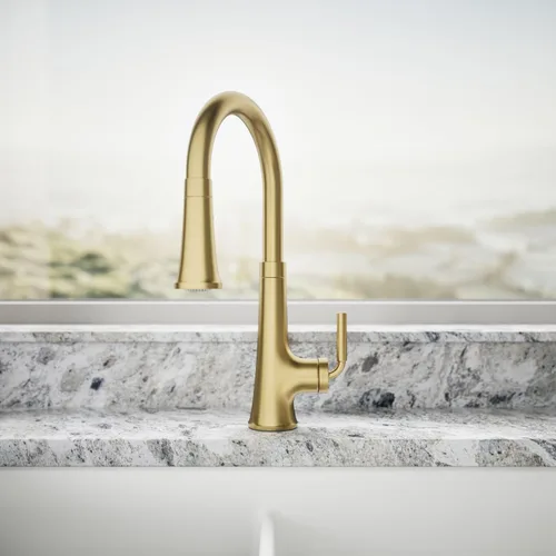 Miniatura 5 de Kohler 23764-2MB Tone llave de cocina extraíble, grifos de fregadero de cocina con pulverizador desplegable, latón cepillado vibrante moderno