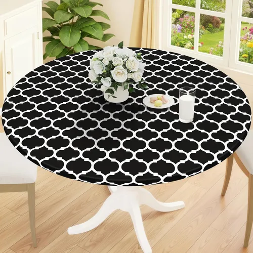 Miniatura 25 de Smiry Mantel redondo de pícnic, fundas de mesa elásticas impermeables para mesas de 18 a 24 pulgadas, manteles de vinilo con parte trasera