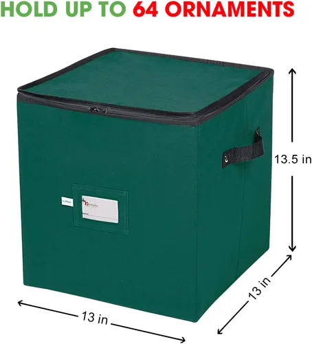 Miniatura 6 de Caja de almacenamiento para adornos navideños, 4 capas, se adapta a 64 bolas de ornamentos, fabricada con material Oxford 600D duradero Verde