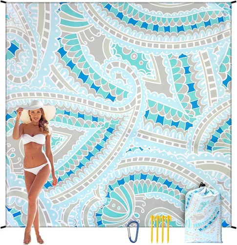 Miniatura 35 de WIWIGO Manta de playa a prueba de arena, extra grande, para adultos, impermeable, de secado rápido, libre de arena, hecha de poliéster de alta