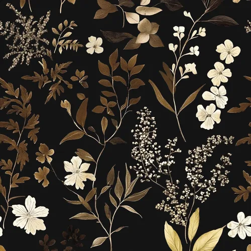 Miniatura 25 de Fvlow Papel Tapiz Floral Negro Despegar y Pegar Papel de Contacto Hoja Dorada Papel Tapiz de Hojas Impermeable Autoadhesivo Revestimiento de Pared