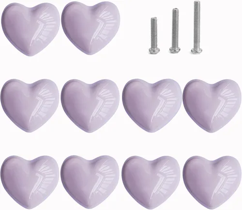 Miniatura 19 de Pomos de cerámica para cajones en forma de corazón, tiradores de armario con tornillos de 3 tamaños, pomos para muebles de cocina para armario, Rosa
