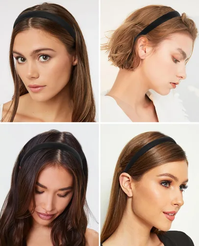 Miniatura 2 de Wecoe Diademas negras para mujeres de 0.78 pulgadas, estrecha diadema de piel sintética para mujeres y niñas, diadema fina antideslizante a la moda