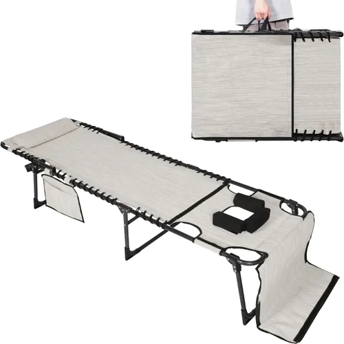 Miniatura 15 de MUPATER Silla de bronceado con agujero facial, tumbona de patio con respaldo ajustable de 5 posiciones, almohada y bolsillo extraíbles, tumbona