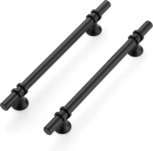 Miniatura 13 de Ravinte Paquete de 5 tiradores de gabinete de cocina con un solo agujero con base redonda, tiradores de cajón negro mate, manijas de gabinete de 2
