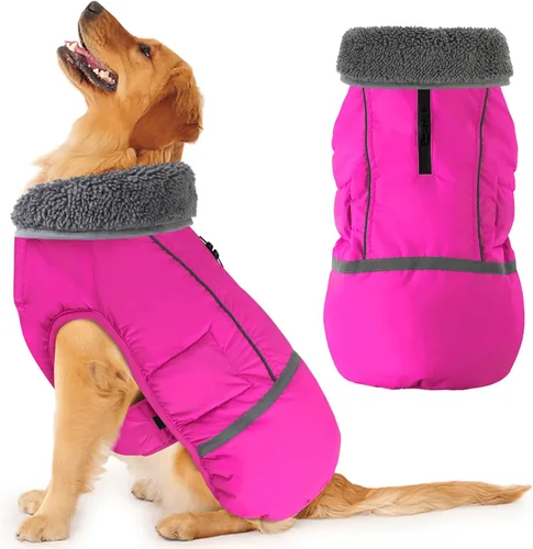Dogcheer Abrigo cálido para perro, ropa de invierno con cuello polar, chaqueta reflectante para mascotas, ropa para clima frío, chaleco impermeable