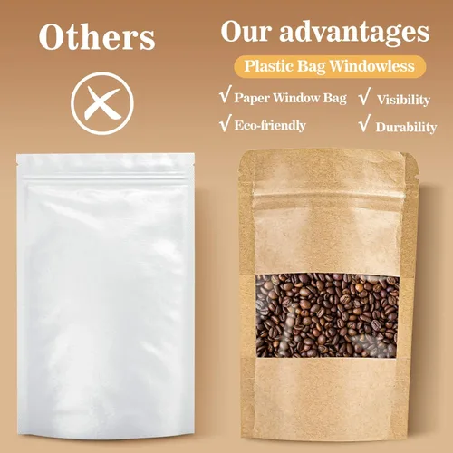 Miniatura 2 de MAQIHAN 50 bolsas de pie – 3.5 x 5.5 pulgadas, bolsas de papel kraft resellables Ziplock para ventana, envasado de alimentos casero, bagel, pan