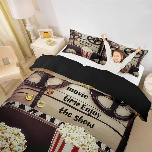 Miniatura 5 de Homewish Theater Cinema Poster Duvet Cover Set Twin Size,Retro Movie Bedding Sets 2Pcs for Kids Girls Boys Teens Room Decor,Popcorn Comforter Cover