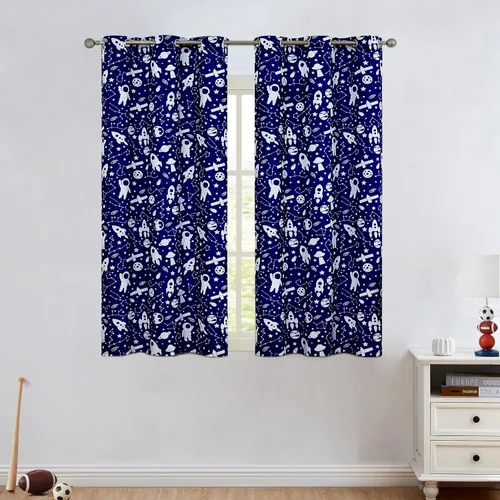 Miniatura 2 de Central Park Cortinas de ventana con filtro de luz para dormitorio de niños, guardería, temática de planeta espacial, 54 pulgadas de largo con Azul