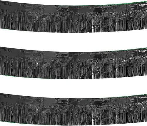 Paquete de 3 guirnaldas de flecos de aluminio de 10 pies de color negro, pancarta metálica de oropel para colgar en la pared, cortinas para desfile,