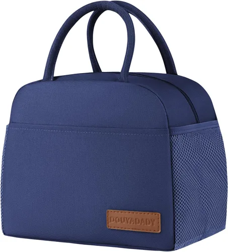 Miniatura 11 de douyadady Bolsa de almuerzo para mujeres/hombres, fiambrera mujeres/hombres (azul bebé+rayas blancas)