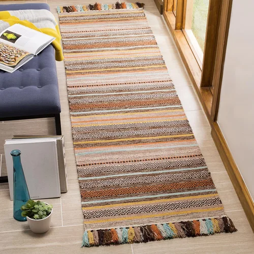 Miniatura 16 de SAFAVIEH Montauk Collection - Alfombra decorativa de 3 pies x 5 pies, color beige y multi, hecha a mano, estilo boho con rayas y flecos, de algodón